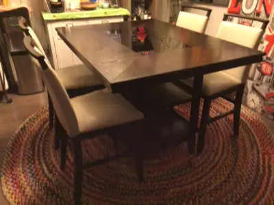 4 Leather Chairs & Table, View more