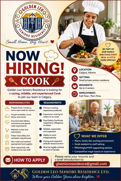 Hiring Cook Position, View more