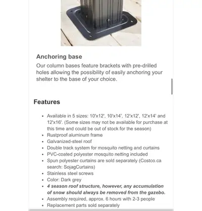 Purchased from Costco online June 2025. In excellent condition. Was purchased for over hot tub but i...