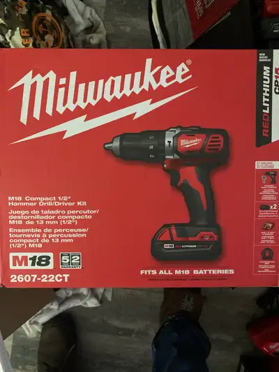Brand New Milwaukee M18 1/2” Hammer Drill/Driver set, View more