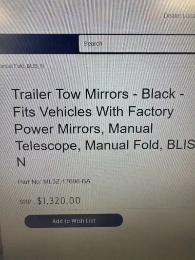 I have a set of ford f150 trailer tow mirrors for sale. 1 mirror left side is brand new the right si...