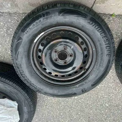 Tires mounted on rims. Full set (4). Do not know what they were off of, they were in storage for qui...