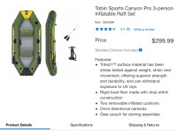 TOBIN PRO 3 Person Inflatable Dingy