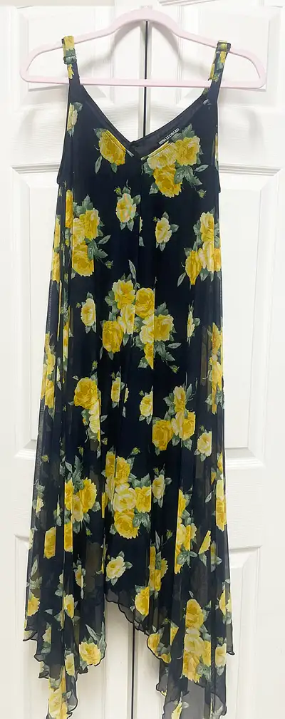 Floral Chiffon Handkerchief Hem Dress (new), sz. M, View more