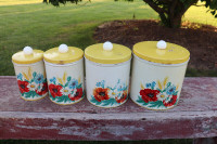 Vintage Retro Tin Cannister Set - Flowers