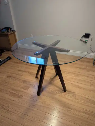 Glass Top Wood Legs Round Table, View more