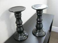 Pair of Grey Onyx Colour Ceramic Pillar Candle Holder Decor Pcs