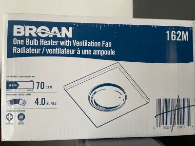 Radiateur/ventilateur de salle de bain avec lumière chauffante, non incluse, neuf
