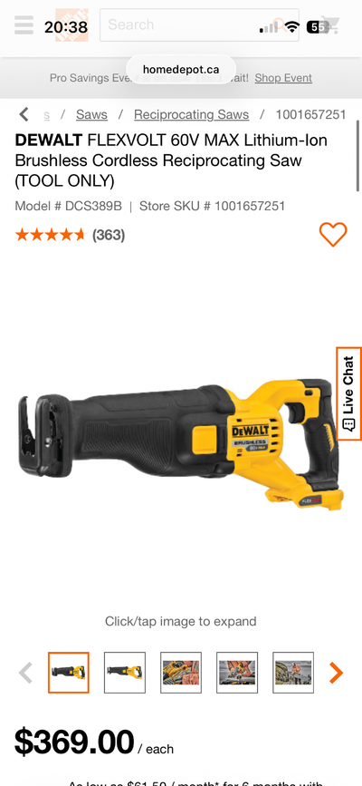 DEWALT FLEXVOLT 60V MAX Lithium-Ion Brushless Cordless DCS389, View more