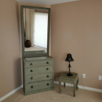 Dresser, mirror and table