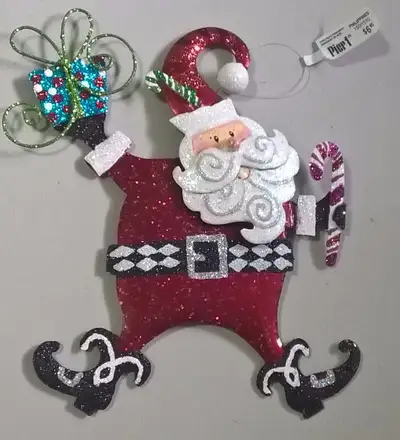 Brand New Pier 1 Imports Metal Glitter Santa Ornament