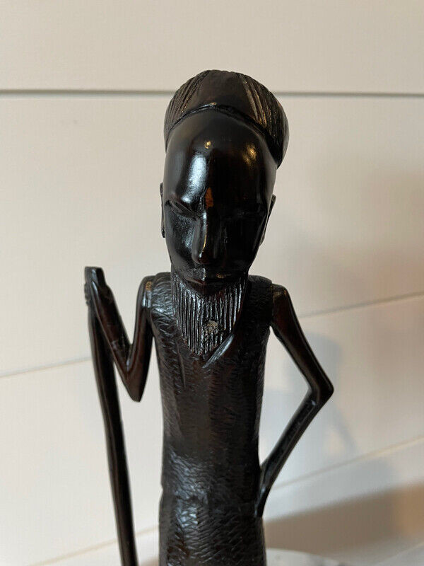 Vintage African Tribal Ebony Wood Man w/Staff Carved Statue in Arts & Collectibles in Dartmouth - Image 4