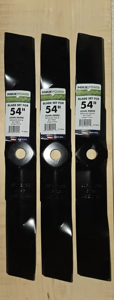 John Deere Lawn Tractor 3-Blade Set for 54 Inch Cutting Deck, Max-Power 561809, Replaces M115496. Br...