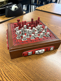 Vintage Aztec Chess Set Mayan Red and White 