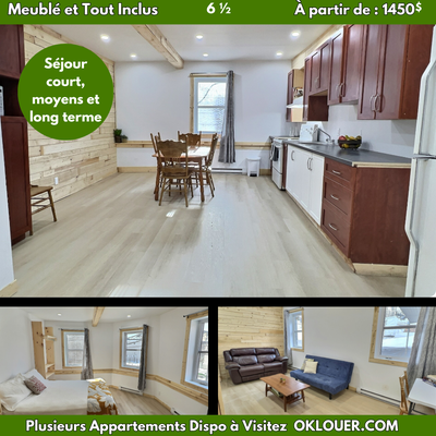 APPARTEMENT 6 1/2 Disponible dès maintenant à partir de 1450 $/mois Disponible pour des séjours de c...