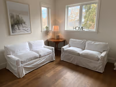 ⭐️2 Gorgeous Down Filled Loveseats⭐️ Super comfy beautiful 100% down filled loveseat couches with re...