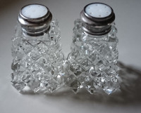 Vintage Crystal Salt & Pepper Shakers with Sterling Silver Lids