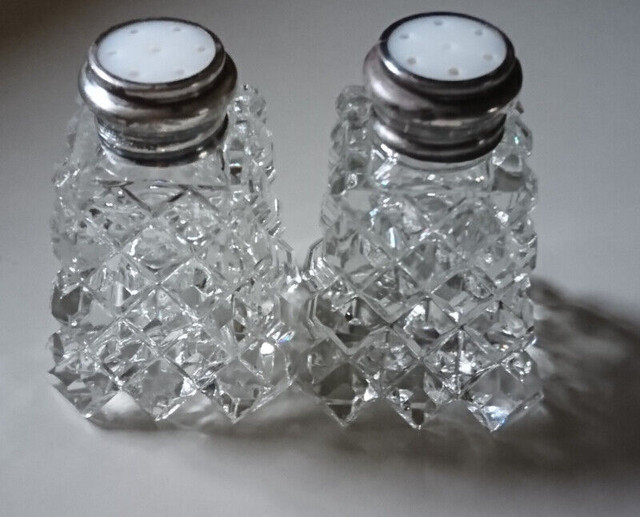 Vintage Crystal Salt & Pepper Shakers with Sterling Silver Lids in Arts & Collectibles in Oshawa / Durham Region