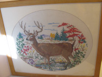 Large, Framed Petit Point Deer Picture