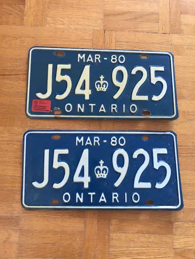 Pair of ONTARIO Automobile License Plates March 1980