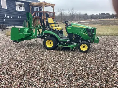 Year 2022 1025R John Deere tractor with 54” auto connect mower with I- Match .3 point hitch with hyd...