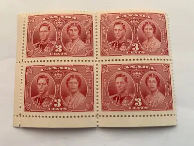 1937  3 Cent Block Canada Stamp - George VI and Elizabeth, View more