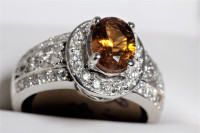 14K WHITE GOLD YELLOW TOPAZ DIAMOND RING WITH APPRAISAL FOR SALE
