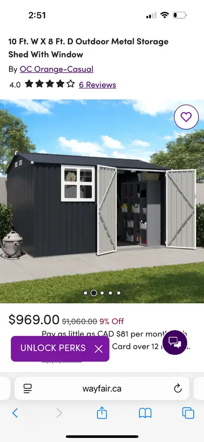 Brand new shed Purchased last summer for a trailer site that we ended up leaving. 8ft x 10ft Galvani...