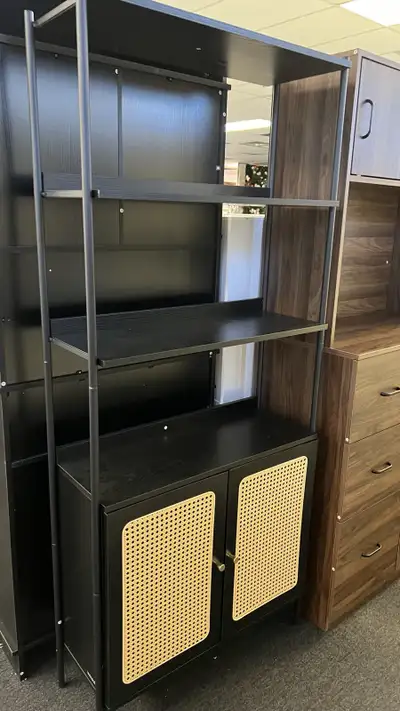 6-Tier Bookcase, Bookshelf with Rattan-Like Door, Boho Style, View more