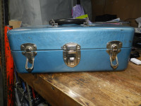 Vintage Fishing Tackle Box Lucky Lou Line Blue Metal Box