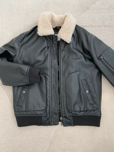 Zara faux leather number jacket with Sherpa collar. Size 8 yrs, View more