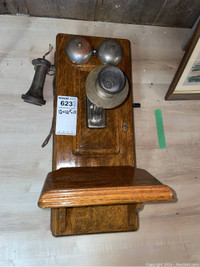 Antique Wall Mount Wood Phone  on Auction also Vintage Rotary