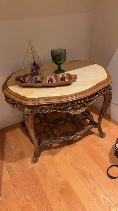 Vintage Ornate Marble Top Side Table, View more
