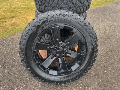 Set of 4- almost new Sailun Terramax, RT, 35x12.50R-22. 12 ply tires complete with used 6 bolt GM ri...