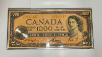 Vintage Canadian $1,000.00 Bill Picture Clock