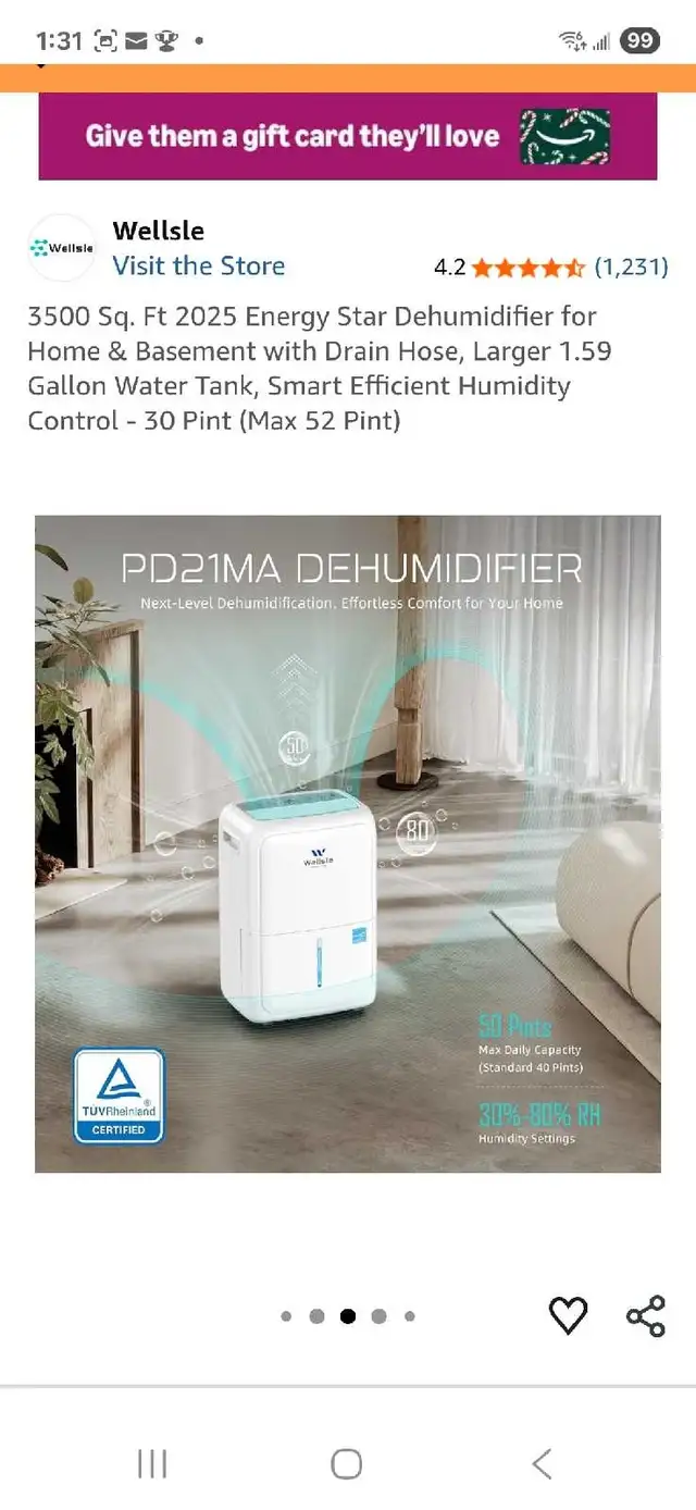 Wellsle Dehumidifier.  New64959975222147124