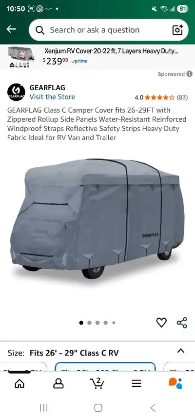Brand new , open box Protect your Class C RV with this GEARFLAG cover, designed to fit 26-29 foot RV...