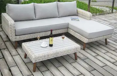Ensemble sectionnel patio extérieur Cape Cod 3 morceaux gris pâle modulaire en rotin synthétique réa...