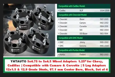 4x Wheel Adapters 1.25” 5x4.75-5x4.5 12x1.5 12.9 87.1 mm 5 Lugs, View more