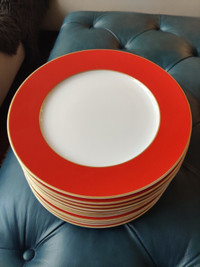+++Limoges/Raynaud Horizon Red with Gold Filet Buffet Plates+++