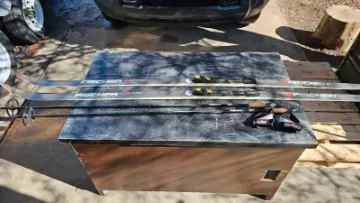 Fischer cross country skis and alpina poles, View more