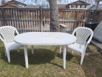 Extra Wide White Plastic Table and 2 Chairs great for up at the 