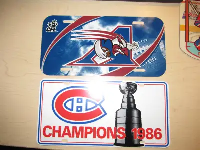 plaques auto camion plastique plati plate montreal alouettes canadiens cfl nhl... montreal canadiens...
