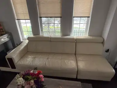 Cream Leather Sectional Sofa with Adjustable Headrests, View more