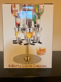 6 Bottle Liquor Carousel with ice bucket and tongs