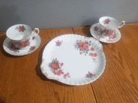 Royal Albert Centennial Rose tea cups serving tray
