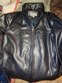 Michael Kors size XL mens navy faux leather jacket 