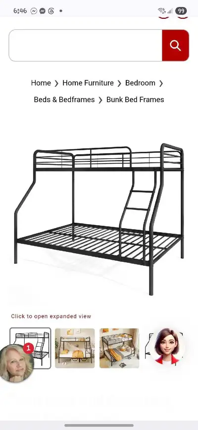 $100 - Black Metal Bunk Bed.  Twin over Double with Mattresses, View more