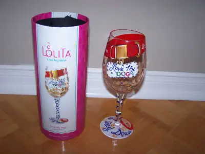 Lolita Love My Dog Hand-Painted Artisan Wine Glass 15 oz, View more