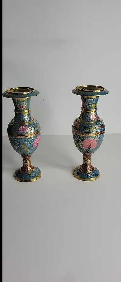 Pair of brass decor vases 8.5 inches tall, View more
